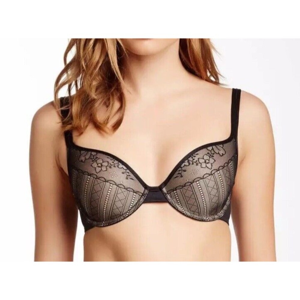 Wacoal Finishing Touch Contour Bra Lace 853268 Black Nude Sz 34DD
